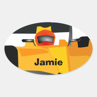 Personalize Race Car Birthday Party Gifts Oval Sticker