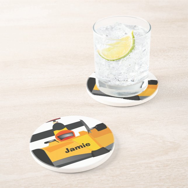 Personalize Race Car Birthday Party Gifts Sandstone Coaster (Side)