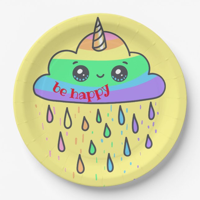 Personalize Rainbow Cloud Unicorn Paper Plates (Front)