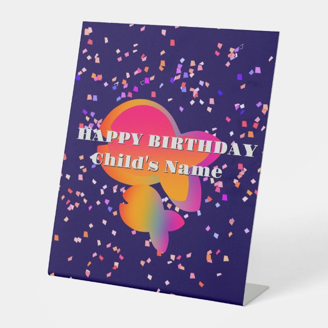 Personalize Rainbow Fish Kids Happy Birthday  Pedestal Sign (Front)
