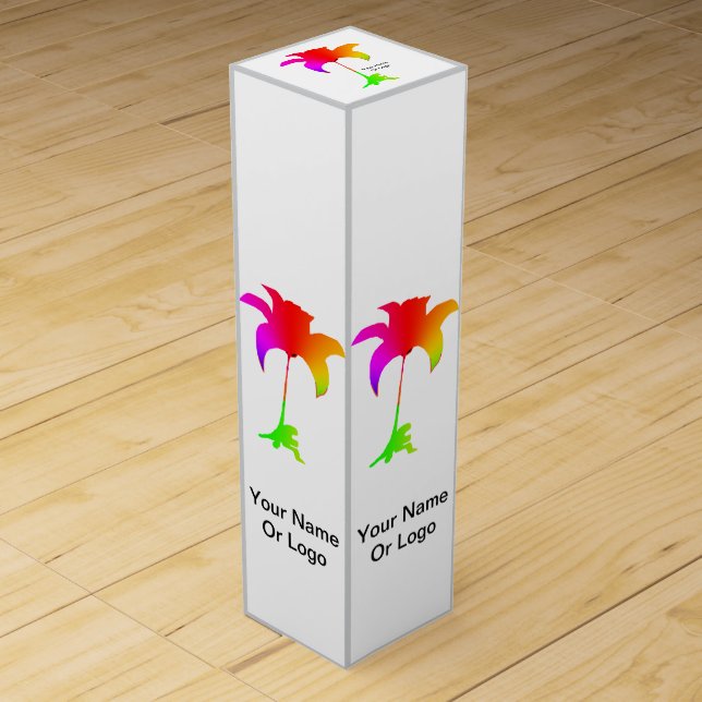 Personalize Rainbow Floral Trim Wine Gift Box (Front)