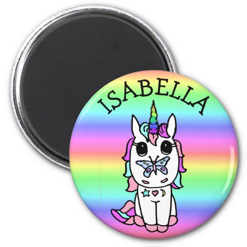Personalize Rainbow Unicorn with Butterfly on Nose Magnet