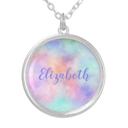 Personalize Rainbow Watercolor Pastel Gift for her Silver Plated Necklace