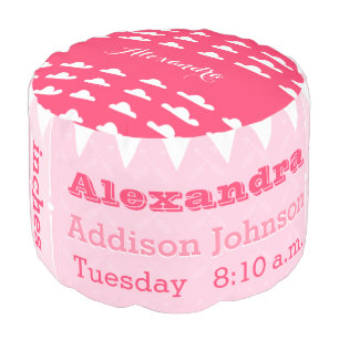 Personalize Raspberry Pink Birth Record Cloud pouf