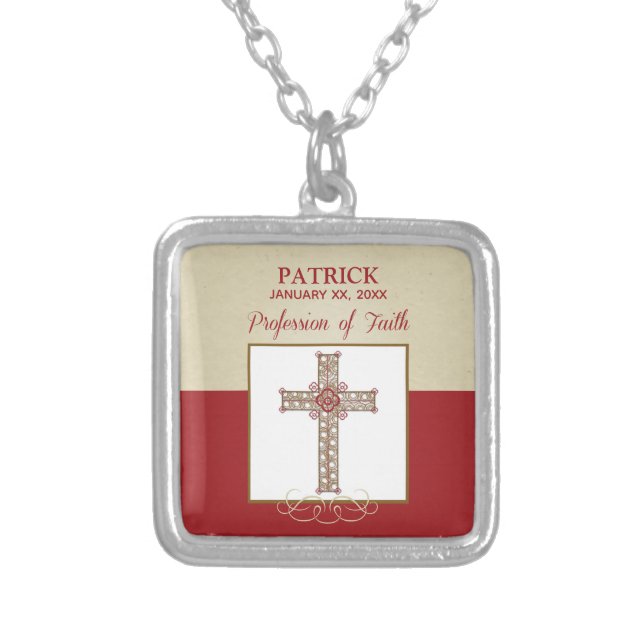 Personalize, RCIA Blessings on Profession of Faith Silver Plated Necklace (Front)