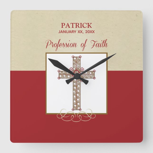 Personalize, RCIA Blessings on Profession of Faith Square Wall Clock (Front)