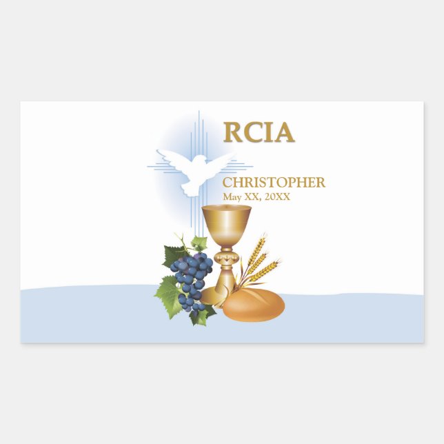 Personalize, RCIA Congrats Catholic Sacrament Rectangular Sticker (Front)