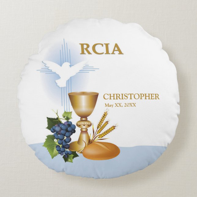 Personalize, RCIA Congrats Catholic Sacrament Round Pillow (Front)