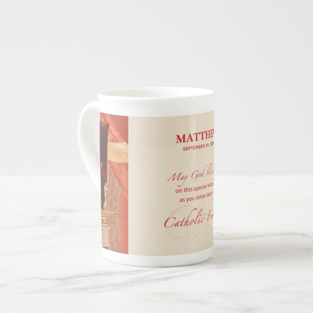 Personalize, RCIA Congratulations, Catholic, Red Bone China Mug (Front Left)