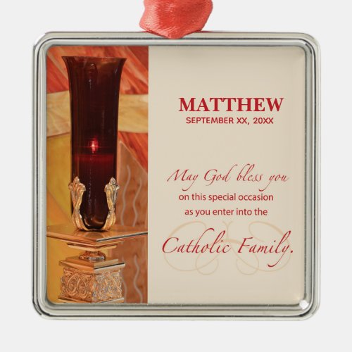 Personalize RCIA Congratulations Catholic Red Metal Ornament