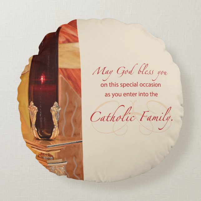 Personalize, RCIA Congratulations, Catholic, Red Round Pillow (Front)