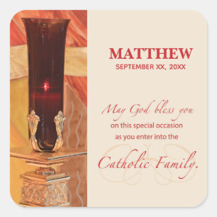 Personalize, RCIA Congratulations, Catholic, Red Square Sticker