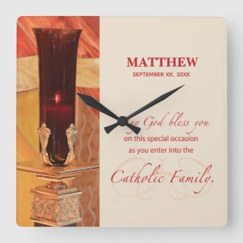 Personalize  Rcia Congratulations  Catholic  Red Square Wall Clock by Religious_SandraRose at Zazzle