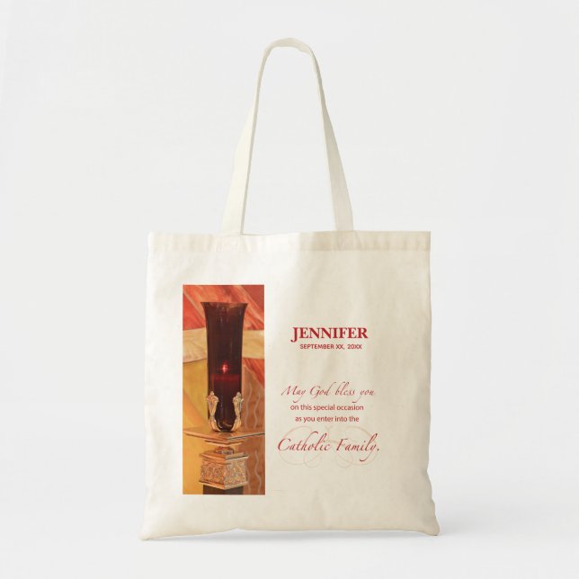 Personalize, RCIA Congratulations, Catholic, Red Tote Bag (Front)