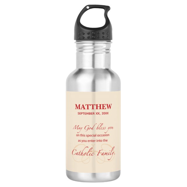 Personalize, RCIA Congratulations, Catholic, Red Water Bottle (Front)