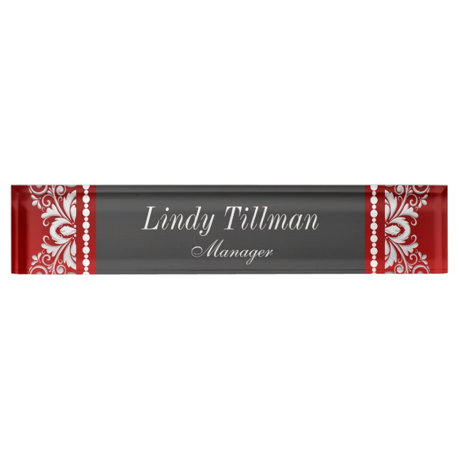 Personalize, Red and Black Lace Desk Name Plate (Front)