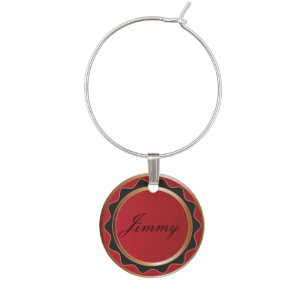 Personalize Red and Gold Design Wine Charm
