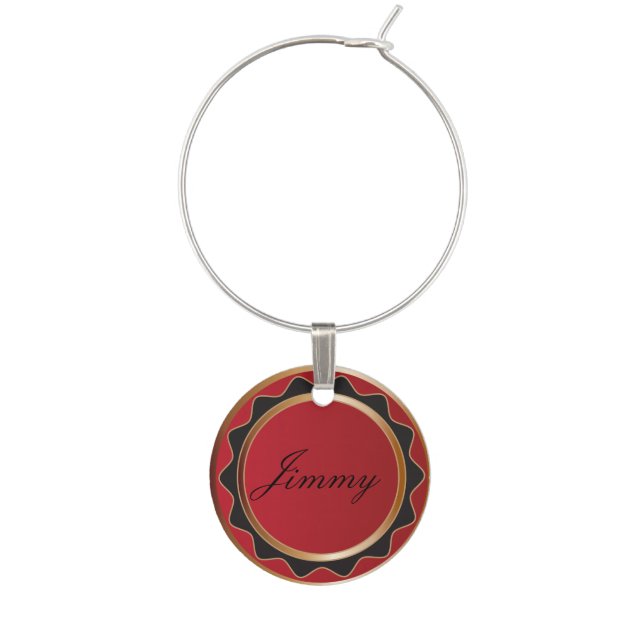 Personalize Red and Gold Design Wine Charm (Front)