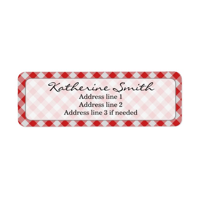 Personalize: Red and White Gingham Check Pattern Label (Front)