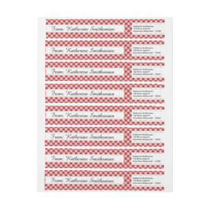 Personalize: Red and White Gingham Check Pattern Wrap Around Label