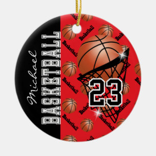 Personalize Red Basketball Ceramic Ornament