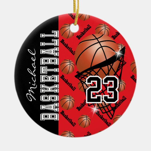 Personalize Red Basketball Ceramic Ornament (Front)
