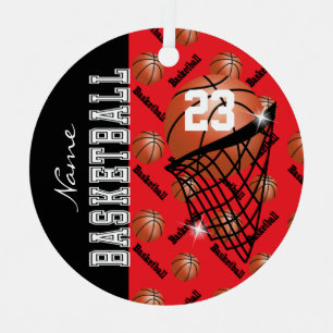 Personalize Red Basketball Metal Ornament