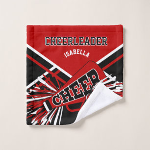 Personalize Red, Black and White Cheerleader Bath Towel Set