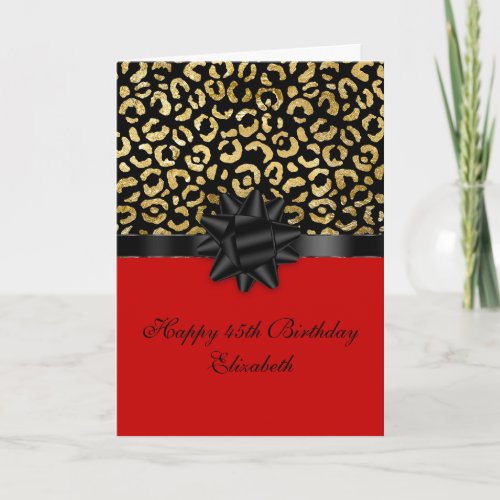 Personalize Red Black Gold Leopard Print Birthday