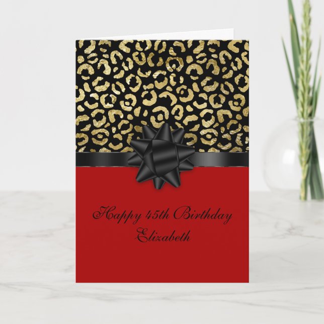 Personalize Red Black Gold Leopard Print Birthday Card (Front)