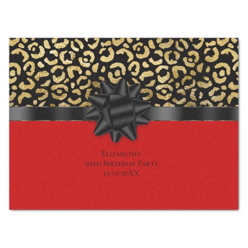 Personalize Red Black Gold Leopard Print Birthday Tissue Paper