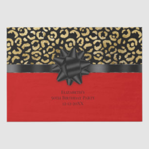 Personalize Red Black Gold Leopard Print Birthday Tissue Paper