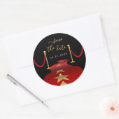 Personalize Red Carpet Themed Party Save the Date Classic Round Sticker (Envelope)