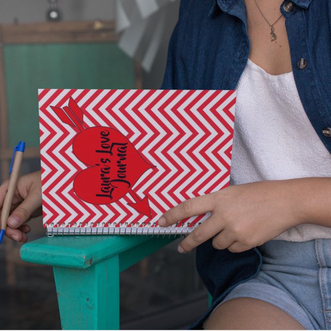 Personalize Red Chevron Arrow Heart Valentines Day Notebook (Creator Uploaded)