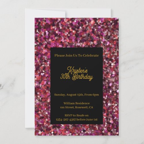 Personalize Red Glitter Birthday Invitation