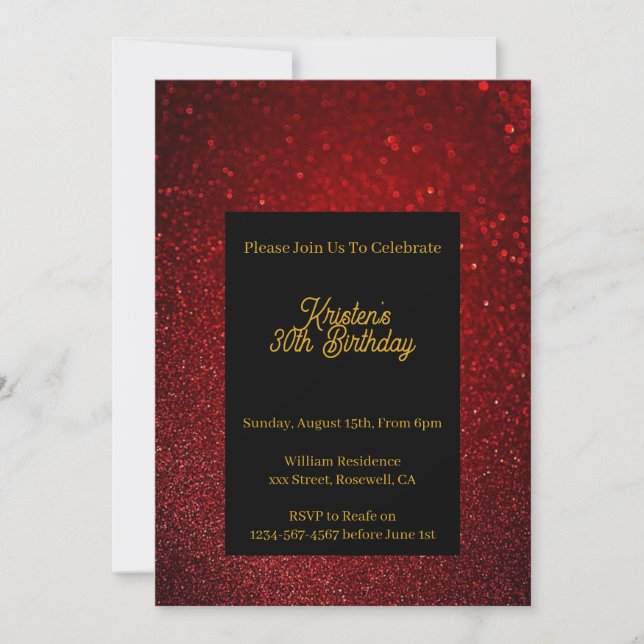 Personalize Red Glitter Birthday Invitation (Front)