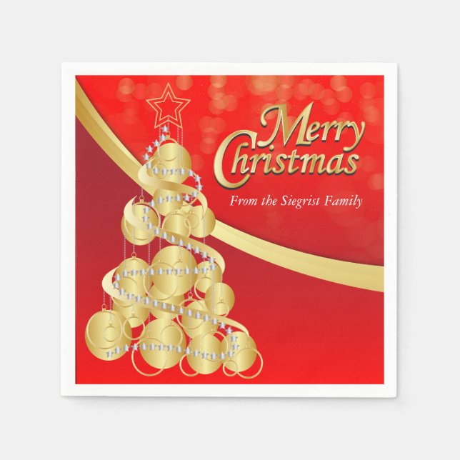 Personalize Red & Gold Merry Christmas Napkins (Front)