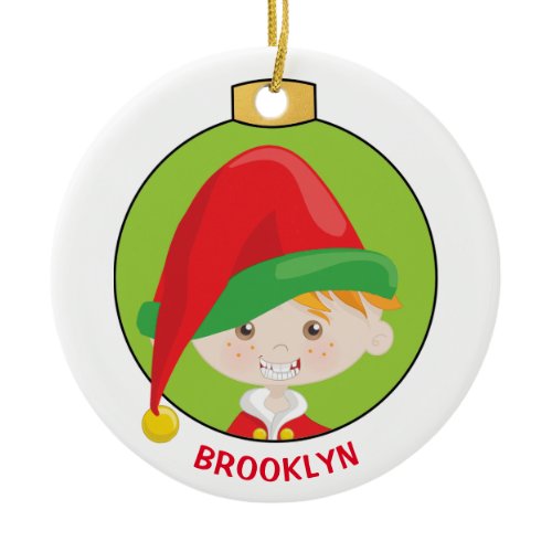 Personalize Red Hair Boy Elf Ceramic Ornament