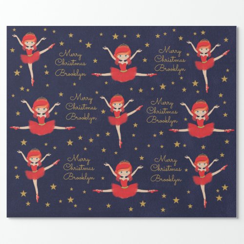 Personalize Red Hair Christmas Ballerina Wrapping Paper