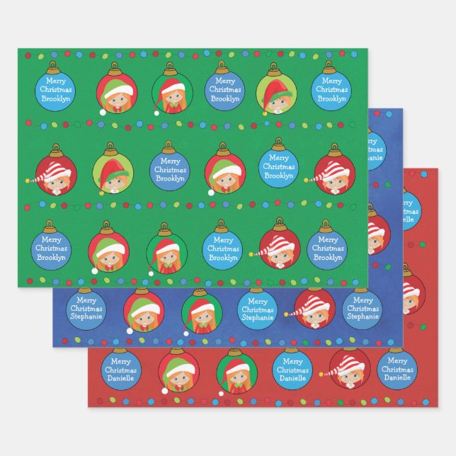 Personalize Red Hair Girl Elf Wrapping Paper Sheets (Set)