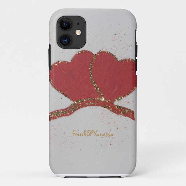 Personalize Red heart gold sparkle Valentine's Case-Mate iPhone Case (Back)