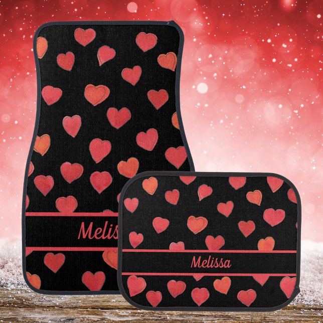 Personalize Red Hearts Black Car Floor Mat (Creator Uploaded)