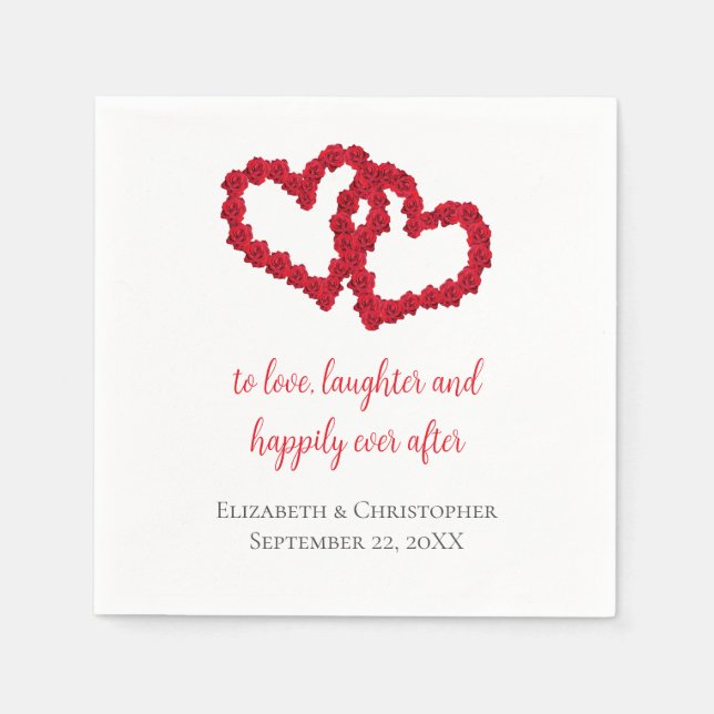 Personalize Red Hearts Wedding Quotes Wedding  Napkins (Front)