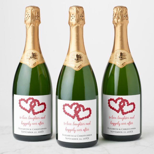 Personalize Red Hearts Wedding Quotes Wedding Sparkling Wine Label (Bottles)