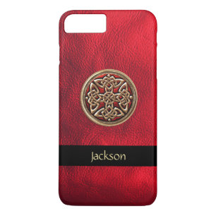 Personalize Red Leather Celtic Knot iPhone 7 Case