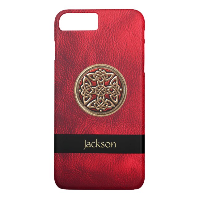 Personalize Red Leather Celtic Knot iPhone 7 Case (Back)