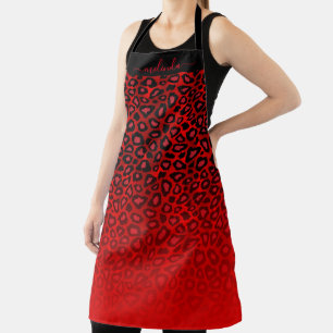 Personalize Red Leopard Ombre Animal Print Apron