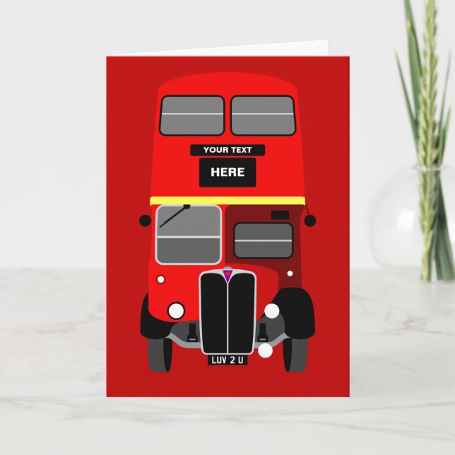 Personalize Red London Double Decker Bus Birthday Card (Front)