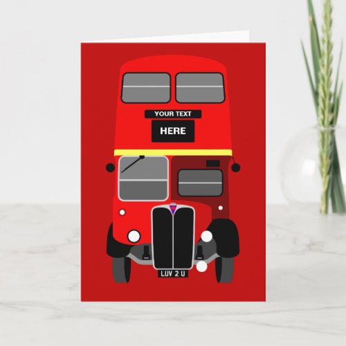 Personalize Red London Double Decker Bus Birthday Card