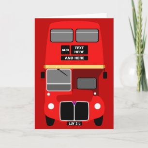 Personalize Red London Double Decker Bus Birthday Card